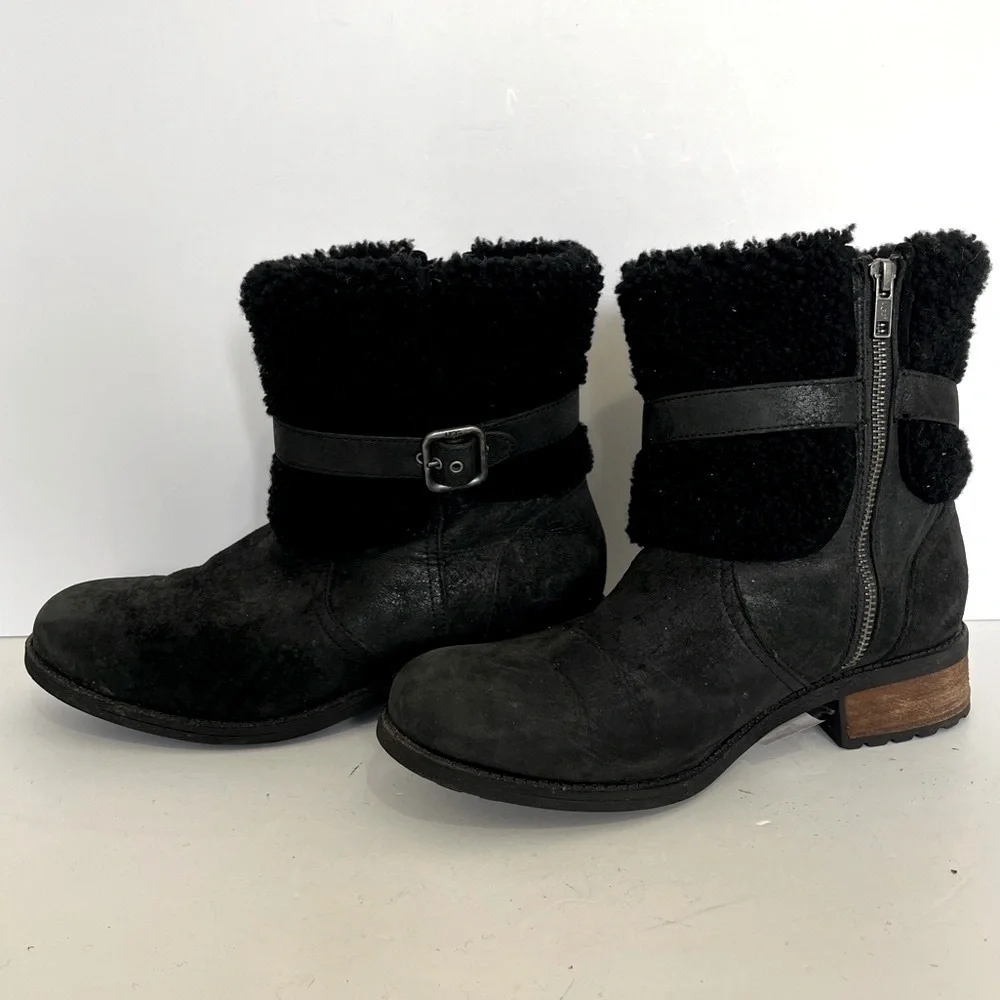 UGG Blayre II Boots Sherpa Fur Cuff Leather Size 9.5